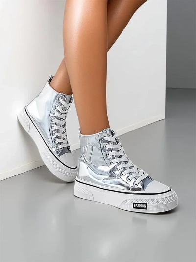 Royalfashion Hohe Damensneaker mit Herz Silber Herzh