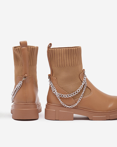 Hellbraune Damenstiefel mit Schaft a'la sock Foldaf- Footwear