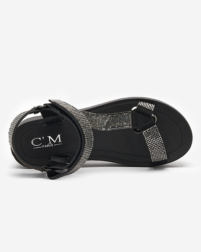 Damensandale mit Zirkonia in Schwarz Qroc- Footwear