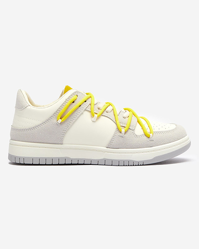 Weiße und graue Damen-Sport-Sneakers mit gelben Schnürsenkeln Olierinc - Schuhe