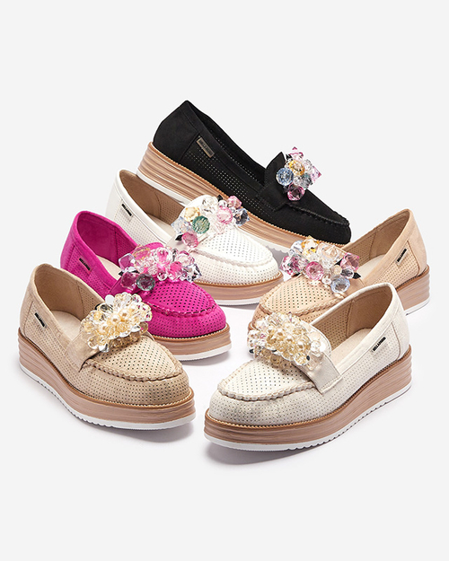 Світло-коричневі жіночі мокасини з декоративними кристалами Liscutio- Footwear