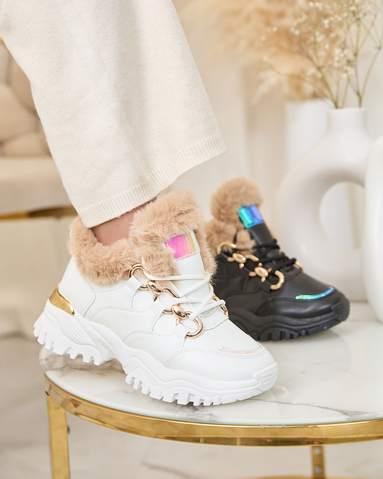 Royalfashion Weiße Damen-Sneaker mit Fell Wicallen