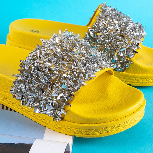 Жовті жіночі шльопанці зі стразами Onesti