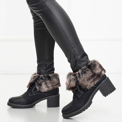 Schwarze Damen-Stiefeletten mit Schnürung auf niedrigem Pfosten Kalera - Schuhe