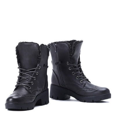 Ciemnoszare traperki z ażurowaniem - Obuwie