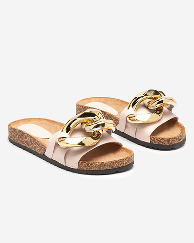 Damen Pantoletten Coralia Royalfashion ecru auf Plateau mit Kette