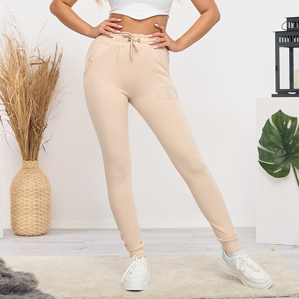 Hellbeige Damen-Jogginghose mit Zirkonia - Kleidung