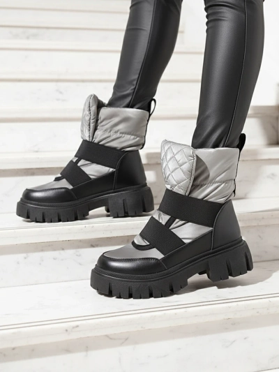 Damen-Schneestiefel auf flacher Sohle in schwarz-grau Ferory- Footwear