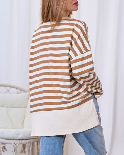 Royalfashion Lange Damenbluse mit braunen Streifen