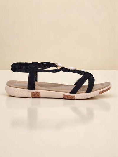 Royalfashion Callista Damen Sandalen – schwarze Espadrilles mit Zirkonia f

ür den Sommer
