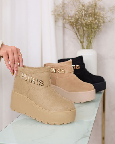 Royalfashion Beige Damenschuhe a'la Schneestiefel mit Ornament Parisela