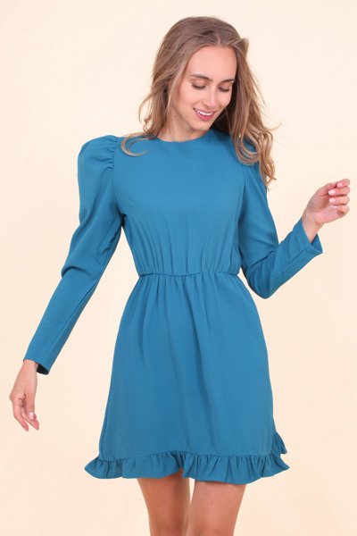 Türkisfarbenes Kleid mit Rüschen - Kleidung
