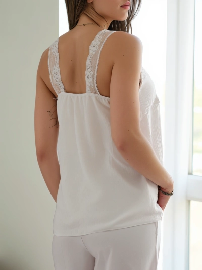 Royalfashion Damen ärmellose Bluse mit Spitze