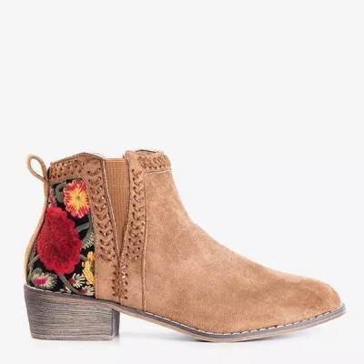 OUTLET Braune Damenstiefel mit dekorativer Hastieli-Stickerei - Schuhe