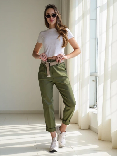 Royalfashion Жіночі прямуваті штани з віскози з поясом