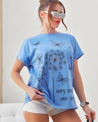 Royalfashion Damen Baumwoll-T-Shirt mit Löwenzahn und Schmetterling
