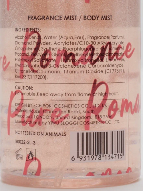 Рожевий у солодкому тілі спрей з блискітками 88 мл