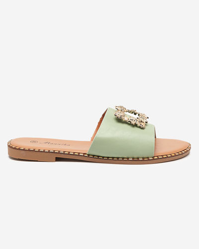 Grüne elegante Damenhausschuhe mit goldenen Verzierungen Meriso - Schuhe