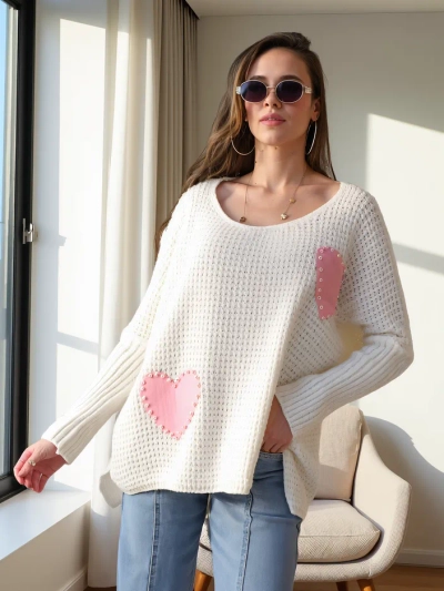 Royalfashion Damen Oversized-Acrylpullover mit Herzen