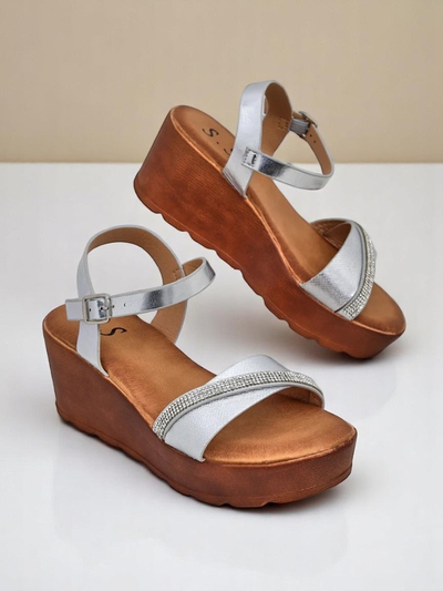 Royalfashion Damen Wedge-Sandalen mit Rhinestones und Glitzer Aurora Glow