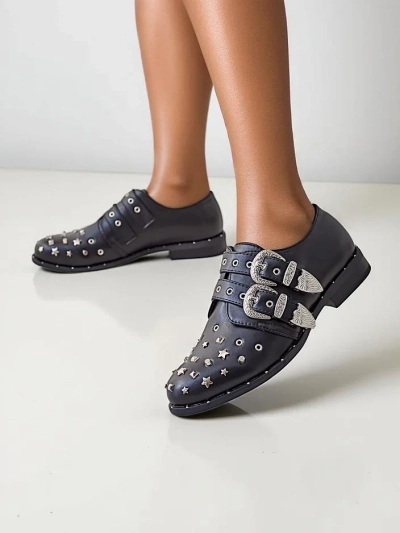Royalfashion Damen-Low-Schuhe mit Nieten und Schnallen Goffel