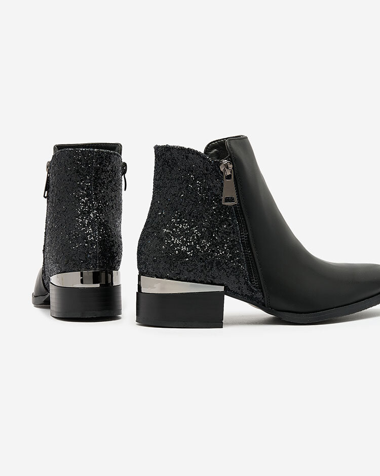 Royalfashion Schwarzer Damenstiefel mit Brokat Brosecco