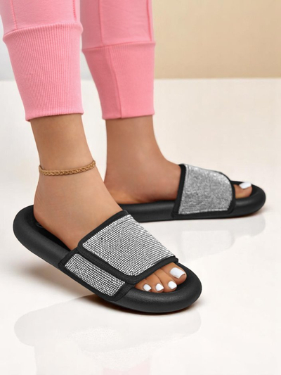 Royalfashion Damen Pantoletten mit flacher Sohle Sparkle Step