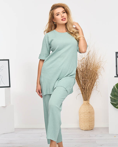 Hellgrün gestreiftes Damen-Baumwollset - Kleidung