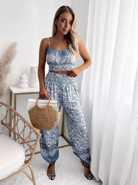Blaues Damenset mit Druck - Kleidung