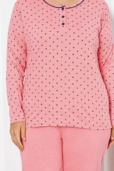 Royalfashion Damen Baumwolle 2-teiliger Schlafanzug mit Herzen XXL