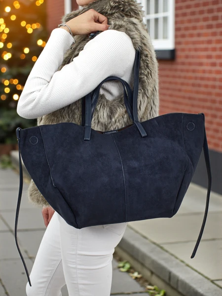 Damen Shopper Handtasche Öko-Wildleder mit kleinerer Öko-Leder Handtasche im 2in1 Set Elinea