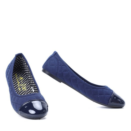 Granatowe, materiałowe baleriny - Obuwie