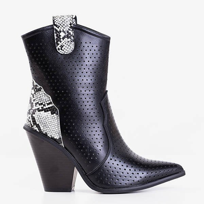 Schwarze durchbrochene Cowboystiefel mit Schlangenhautprägung Qiana - Schuhe