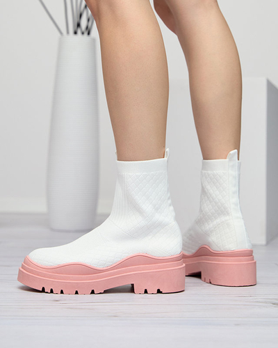 Weiße und rosafarbene Damenstiefel mit flachem Absatz Seritis - Footwear