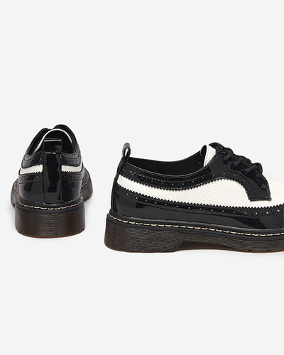 Жіночі чорно-білі лаковані туфлі на шнурівці Vyvana- Взуття