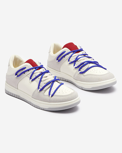 Weiß-graue Damen-Sport-Sneakers mit marineblauen Schnürsenkeln Olierinc - Schuhe