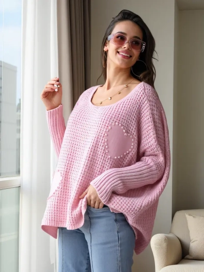 Royalfashion Damen Oversized-Acrylpullover mit Herzen