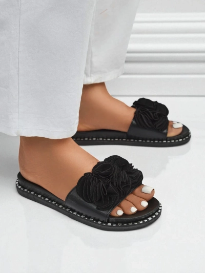 Royalfashion Damen-Pantoletten mit flacher Sohle Flora Verde