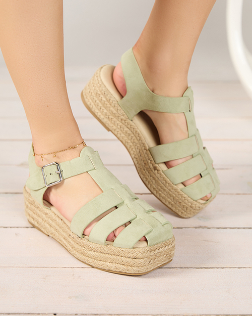 Зелені жіночі босоніжки з еко-замші на платформі Keniso