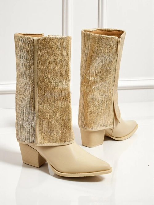Жіночі ботильйони з екошкіри на підборах-стовпчику з декоративною халявою Virelia