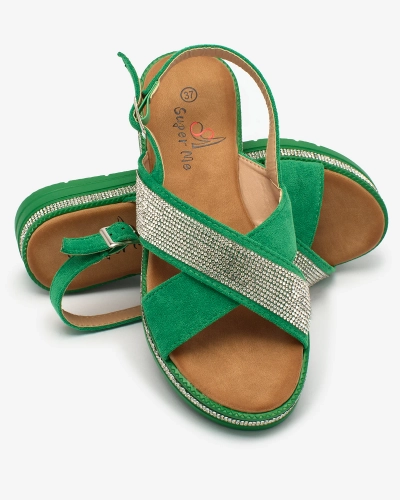 Royalfashion Grüne Damen-Sandalen aus Öko-Wildleder mit Zirkonen Trikys