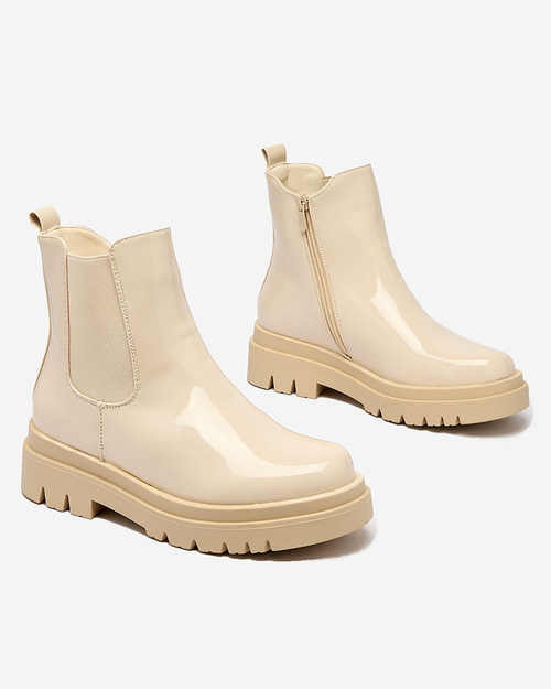 Royalfashion Бежеві лаковані жіночі утеплені черевики Angel Steps