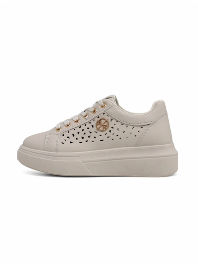 Damen-Sneakers Callista beige Öko-Leder Frühling flacher Absatz
