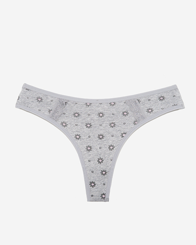 Grauer Damen-String aus Baumwolle mit Blumen - Unterwäsche