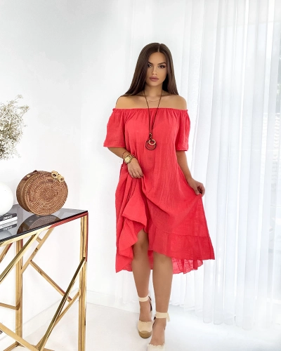 Royalfashion Червона жіноча коротка сукня з намистом