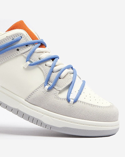 Weiß-graue Damen-Sport-Sneakers mit blauen Schnürsenkeln Olierinc - Schuhe