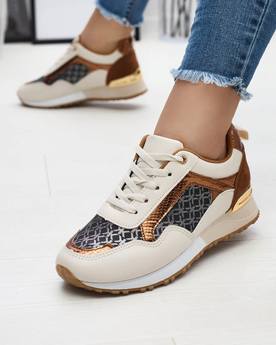 Жіночі бежево-коричневі спортивні кросівки на шнурівці Mnerio- Footwear