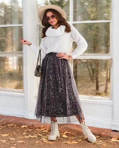 Royalfashion Gemusterter Damen-Midi-Rock mit Tüll.