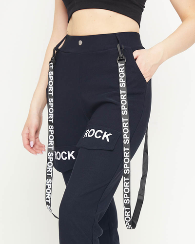 Marineblaue Damen-Cargohose mit Hosenträgern - Kleidung