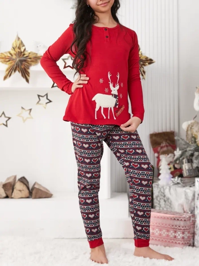 Royalfashion Weihnachtsbaum Baumwoll Kinderpyjama mit Polar Rentier